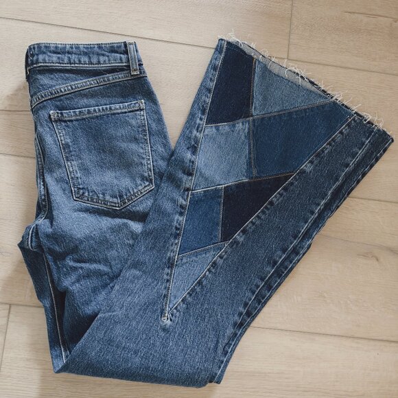 Forever 21 Denim - Forever 21 Mid Rise Patchwork Flare Distressed Y2K Slim FIt Cotton Jeans Sz. 24